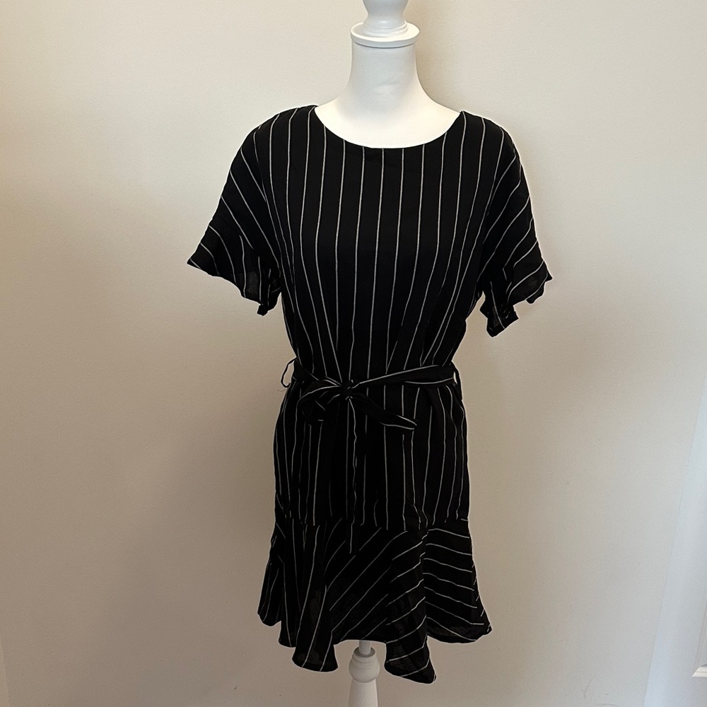 She + Sky Black and White Striped Mini Dress
